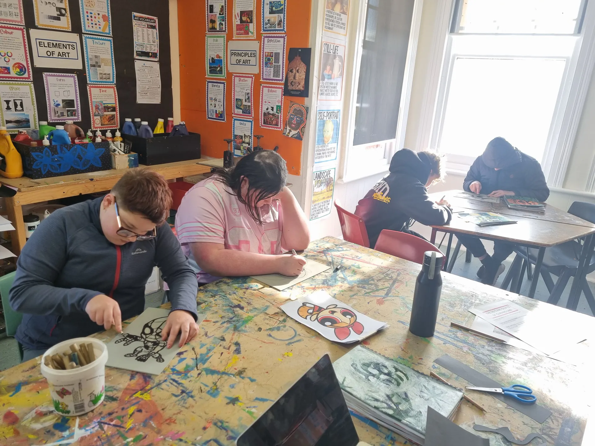 Year 7 students creating visual art together